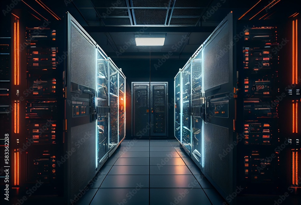 AI-generated image of server room with computer racks for ...