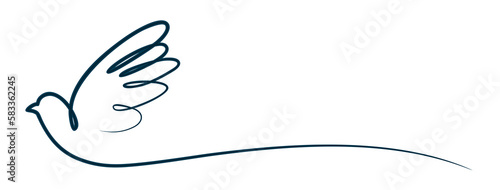 The symbol of a stylized flying blue pigeon.