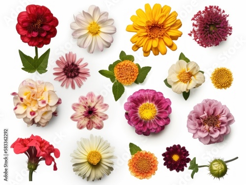 Set of different beautiful flowers isolated on white background. generative ai © megavectors