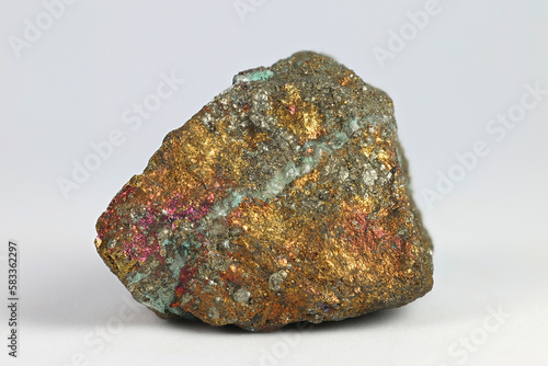 Colorful copper ore. This is copper sulphide called Chalcopyrite, photo