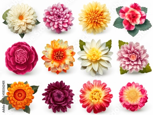 Set of different beautiful flowers isolated on white background. generative ai © megavectors