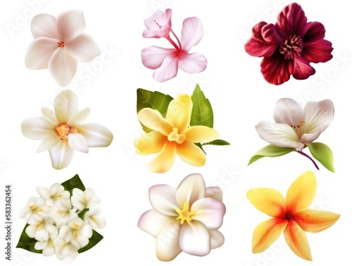 Set of different beautiful flowers isolated on white background. generative ai © megavectors
