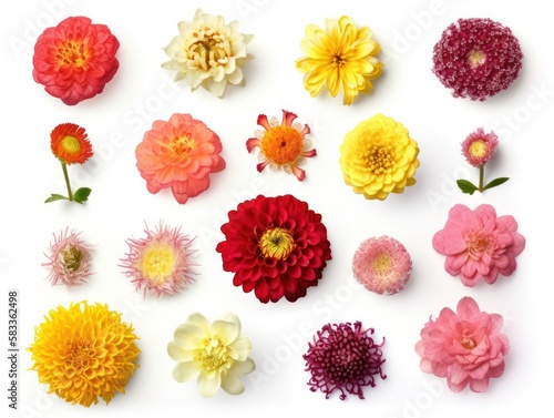 Set of different beautiful flowers isolated on white background. generative ai