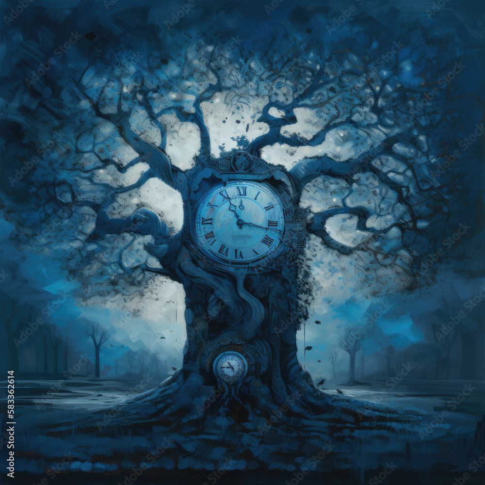 Clock in a tree. Depicting concepts of time running out on nature ...