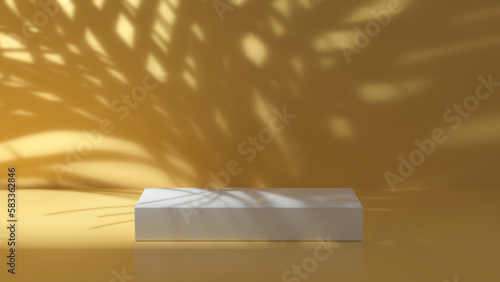 background. podium. geometric shapes white platform. simple mockup 3D render illustration. yellow background wallpaper. 