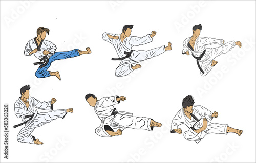 karate kick fighter illustration full colour