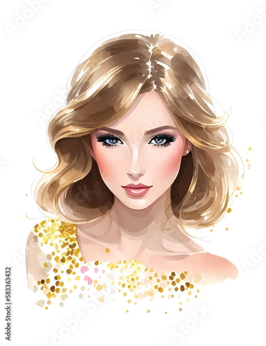 Woman face with gold glitter, fashion
