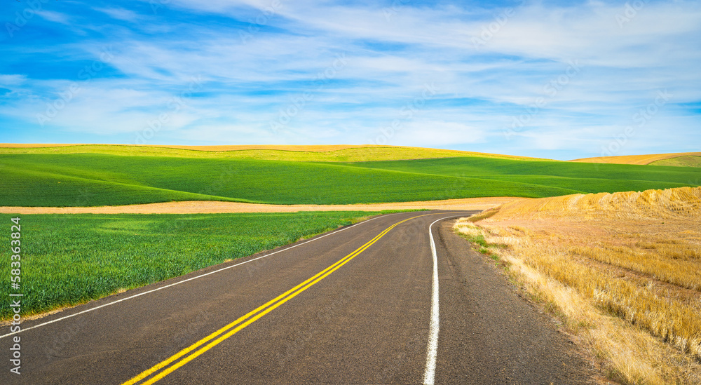 An Empty road through The Palouse in Washington State An Empty road through The Palouse in Washington State