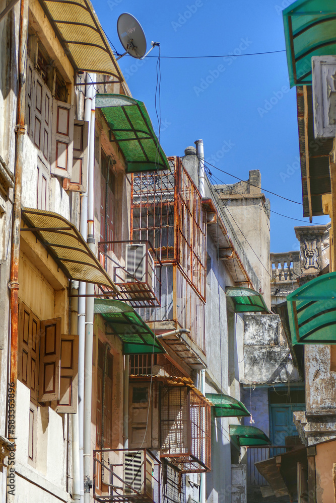 Low angle view of weathered buildings in Ahmedabad