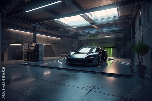 Futuristic Home Garage Concept 7. Generative AI © NormanBalberan