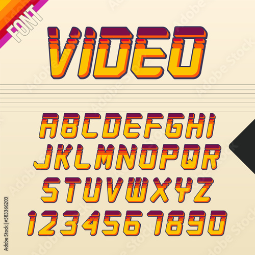 90's Retro Font. Vector alphabet in VHS cassette style