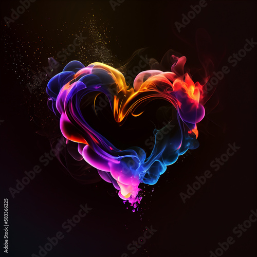 Abstract colorful smoke rising and forming a heart shape