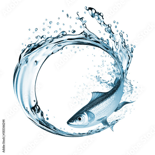 Fish swimming and leaving a circular water splash trail behind