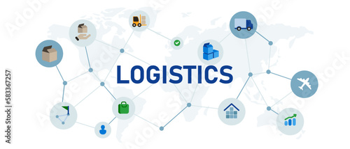 Logistics concept of delivery management system supply chain company transport and delivery icon set