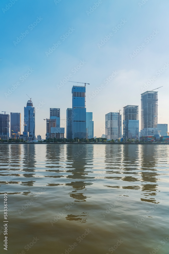 Naklejka premium Modern architectural skyline and river and urban landscape in Guangzhou, Guangdong Province, China