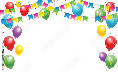 Happy birthday vector transparent background. colorful happy birthday border frame with confetti