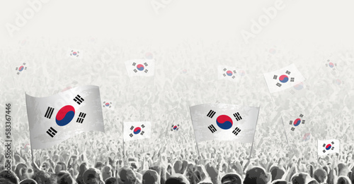 Abstract crowd with flag of South Korea. Peoples protest, revolution, strike and demonstration with flag of South Korea.