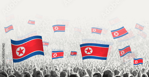 Abstract crowd with flag of North Korea. Peoples protest, revolution, strike and demonstration with flag of North Korea.