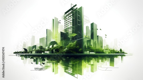 Urban project planning. Green sustainable design  creating eco friendly spaces  promoting energy efficiency  and integrating renewable energy sources for a low impact urban environment. Generative AI