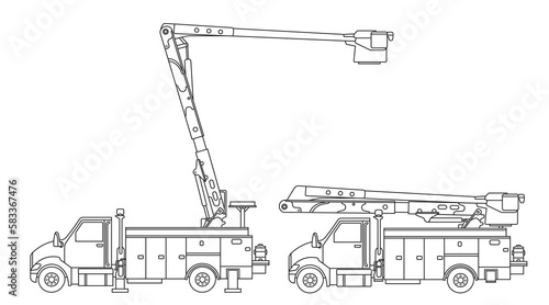 Hand drawn Vector illustration color children construction aerial service truck clipart