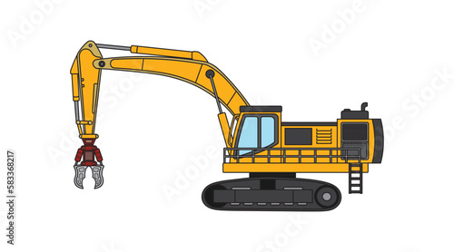 Vector illustration color children construction grapple excavator construction machine clipart