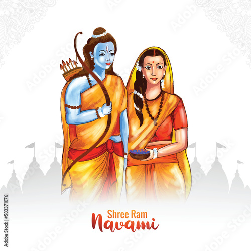 Lord rama shree ram navami festival wishes card watercolor background