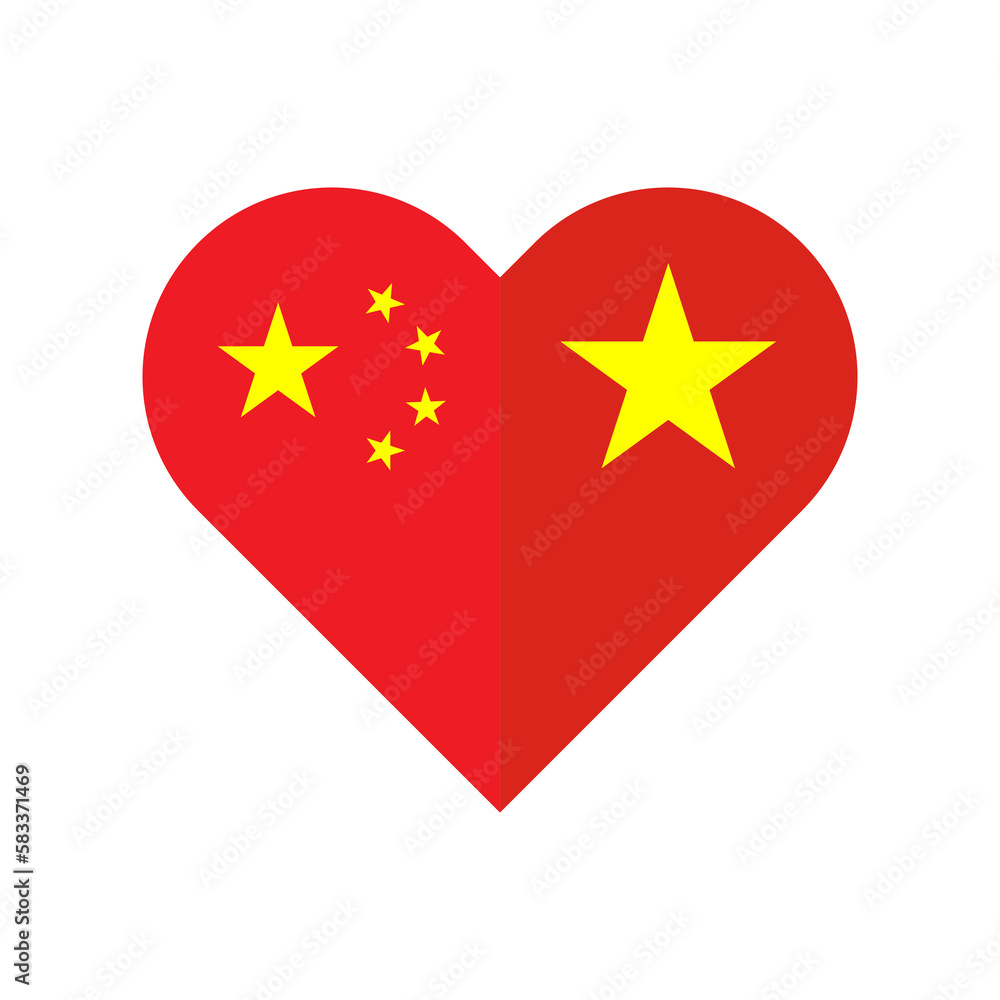 unity concept. heart shape icon of china and vietnam flags. vector illustration isolated on white background unity concept. heart shape icon of china and vietnam flags. vector illustration isolated on white background