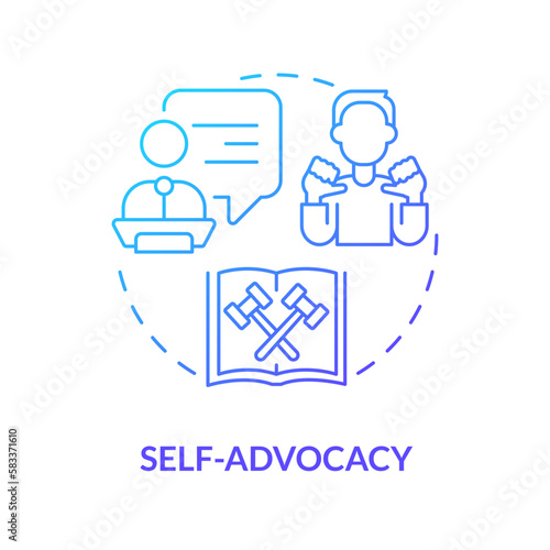 Self advocacy blue gradient concept icon. Ability to present yourself. Type of legal protection abstract idea thin line illustration. Isolated outline drawing. Myriad Pro-Bold font used