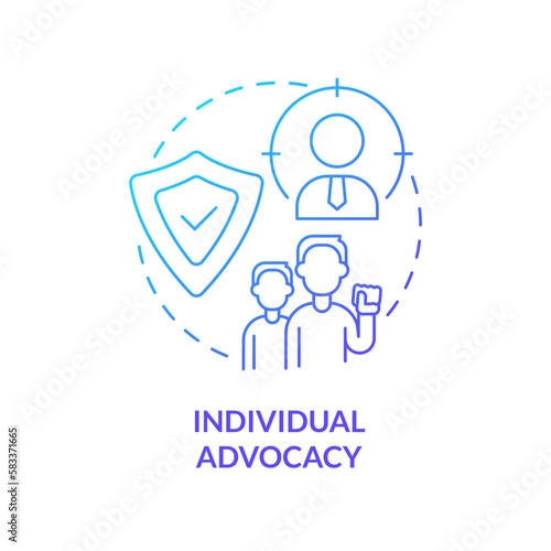 Individual advocacy blue gradient concept icon. Service for client. Type of legal protection abstract idea thin line illustration. Isolated outline drawing. Myriad Pro-Bold font used