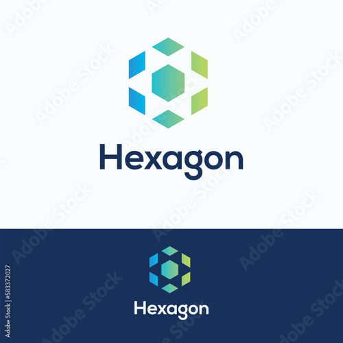 Hexagon ornament 3D logotype. Service 3D kaleidoscope template