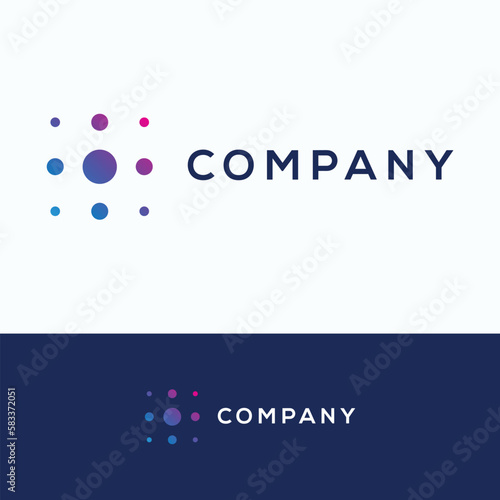 Dots nine square pixel logo. Futuristic technology grid symbol