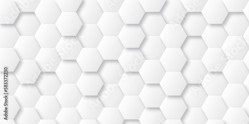Fototapeta Naklejka Na Ścianę i Meble -  Abstract white background with hexagonal shapes and Surface polygonal pattern with glowing hexagons background. hexagon concept design abstract technology background.
