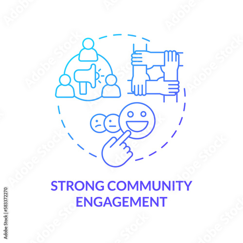 Strong community engagement blue gradient concept icon. Involve members. Effective advocate trait abstract idea thin line illustration. Isolated outline drawing. Myriad Pro-Bold font used