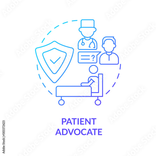 Patient advocate blue gradient concept icon. Treatment process coordination. Career in advocacy abstract idea thin line illustration. Isolated outline drawing. Myriad Pro-Bold font used