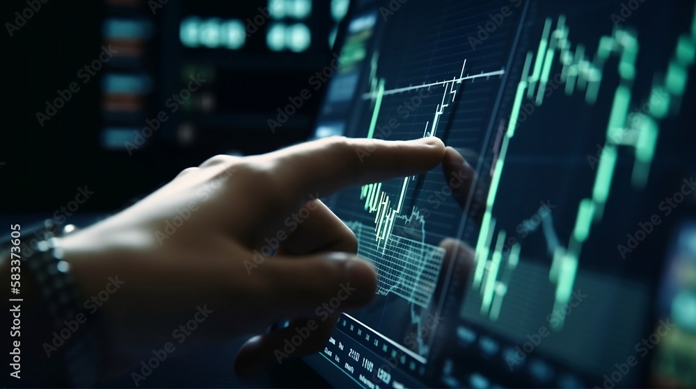 Stock market chart. A computer screen with a stock exchange platform on it. Generative AI Stock market chart. A computer screen with a stock exchange platform on it. Generative AI