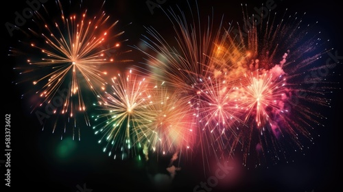 Colorful firework with bokeh background. New Year celebration, Abstract holiday background. generative ai