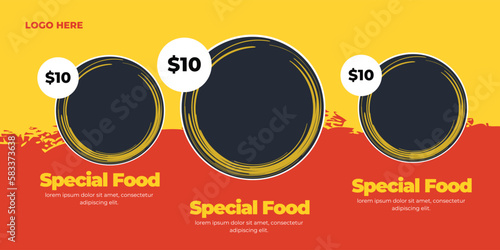 restaurant menu social media marketing web banner template design. Pizza, burger and healthy food business online promotion flyer