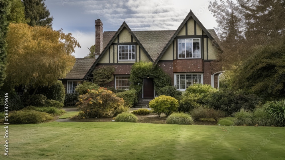 House with front lawn, generative ai House with front lawn, generative ai