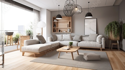 Interior view of a modern living room. Home decor concept. generative ai