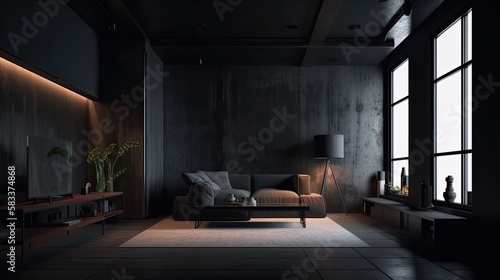Modern dark home interior background. generative ai