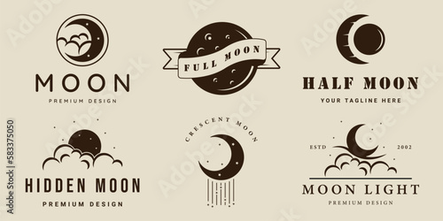 set of moon or lunar logo vintage vector illustration template icon graphic design. bundle collection of various crescent sign or symbol with simple retro style