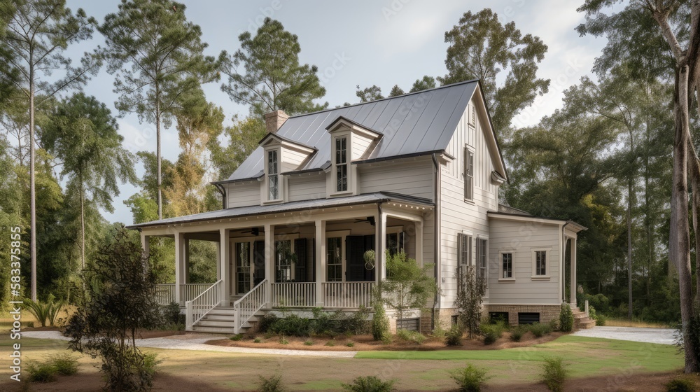Southern style clapboard new build, generative ai Southern style clapboard new build, generative ai