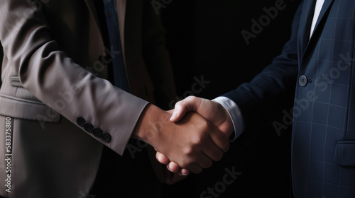 Businessman and business woman handshake for teamwork. Generative AI