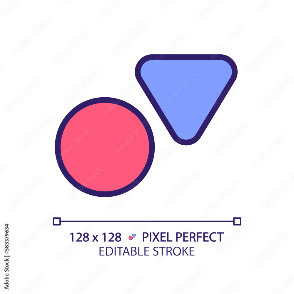 Public toilets pixel perfect RGB color icon. Circle and triangle door marks. Mem and women restrooms symbols. Isolated vector illustration. Simple filled line drawing. Editable stroke Public toilets pixel perfect RGB color icon. Circle and triangle door marks. Mem and women restrooms symbols. Isolated vector illustration. Simple filled line drawing. Editable stroke