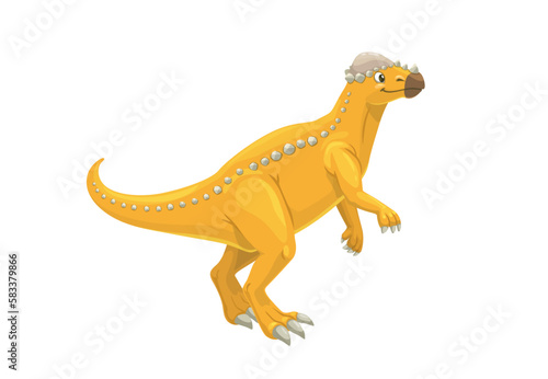 Cartoon pachycephalosaurus dinosaur character. Isolated vector herbivorous ornithischian bird hipped dino with thick head. Prehistoric animal lived during the late cretaceous period in north America