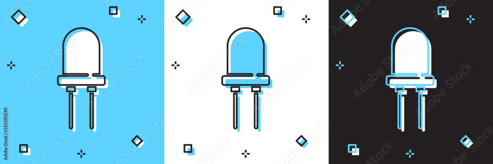 Set Light emitting diode icon isolated on blue and white, black background. Semiconductor diode electrical component. Vector Set Light emitting diode icon isolated on blue and white, black background. Semiconductor diode electrical component. Vector
