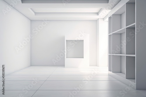 A niche in the center of the wall of the white  empty room. mockup for presentations and commercial tasks. Generative AI