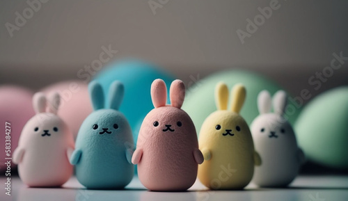 Kawaii easter bunny and easter eggs created with Generative AI © JoelMasson