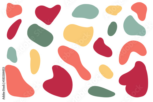 Irregular shapes of amorphous liquid, multicolored spots of organic liquid, a simple spot highlighted on a white background. Abstract spots on a white background. Flat style design, vector 