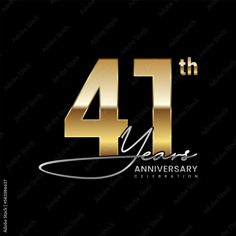 41 year anniversary. Luxury logo with golden number. Handwritten text style. Logo Vector Template 41 year anniversary. Luxury logo with golden number. Handwritten text style. Logo Vector Template